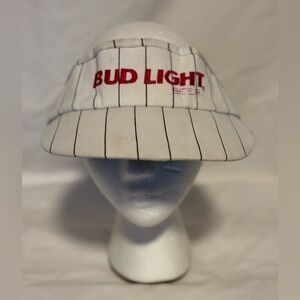 BUD LIGHT Visor Hat - True Vintage 80s 90s White W/ Navy Pin Stripe StrapBack